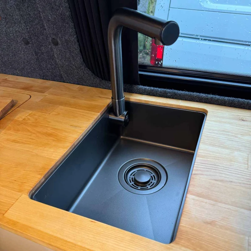 Queensize Camper Edelstahl Waschbecken [Dark Edition]