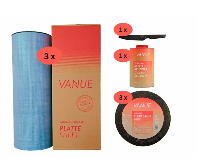 VANUE DIY SET verschiedene Größen - selbstklebende Dämmung 19mm + Dämmklebeband