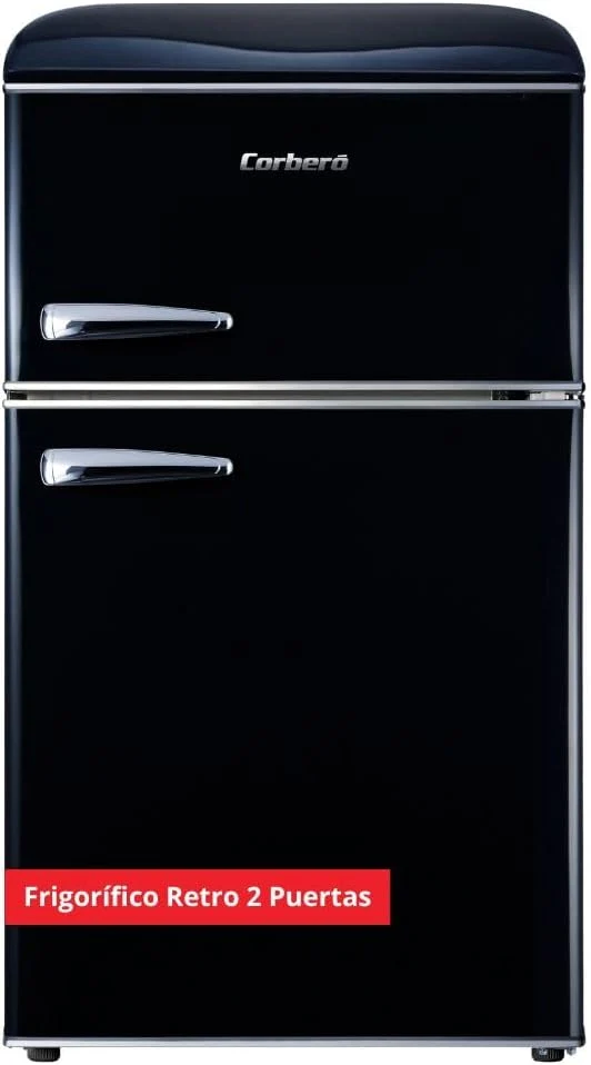 Kühlschrank CF2PG90RN, 89 × 48 × 51 cm, 86 L, 26 L, 37 dB, aus Glas, Schwarz, Corbero