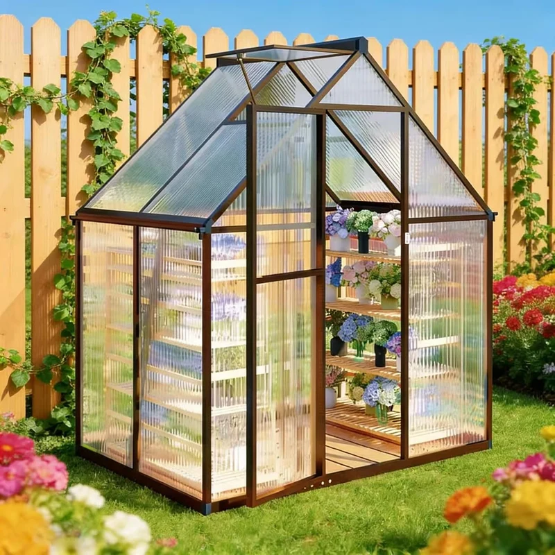 Gewächshaus, 1,8 × 1,2 m, aus Aluminium, verstellbar, für den Garten, Anthrazit/Transparent, FLY BY YAN