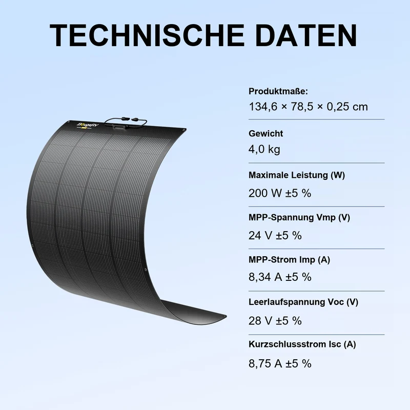 BougeRV Arch 2.0 200W N-Typ Flexibles Solarpanel aus Fiberglas