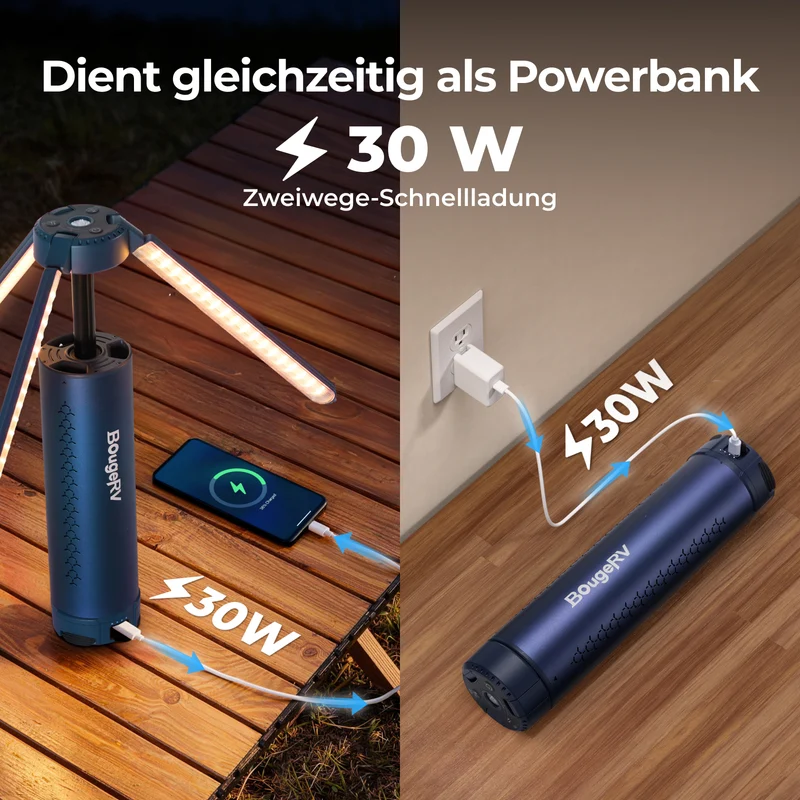 BougeRV Neue T1 tragbare teleskopische Campinglampe (Blau)