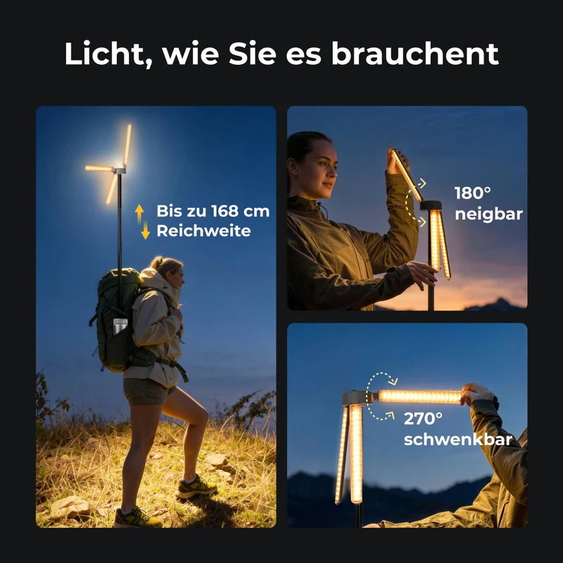 BougeRV Neue T1 tragbare teleskopische Campinglampe (Silber)