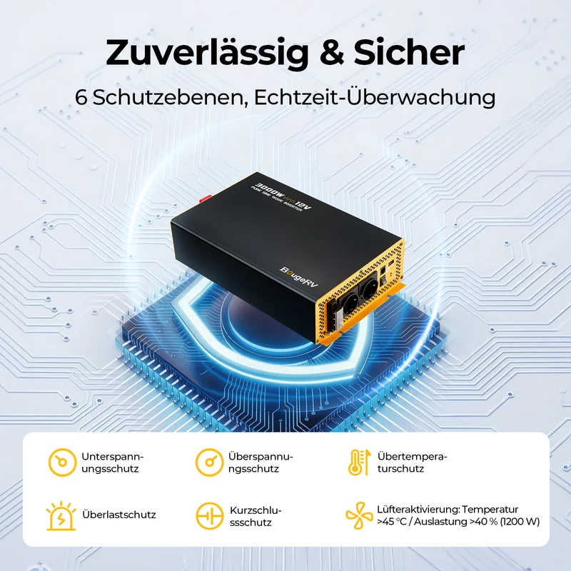 BougeRV 3000 W 12 V Sinus-Wechselrichter mit Bluetooth