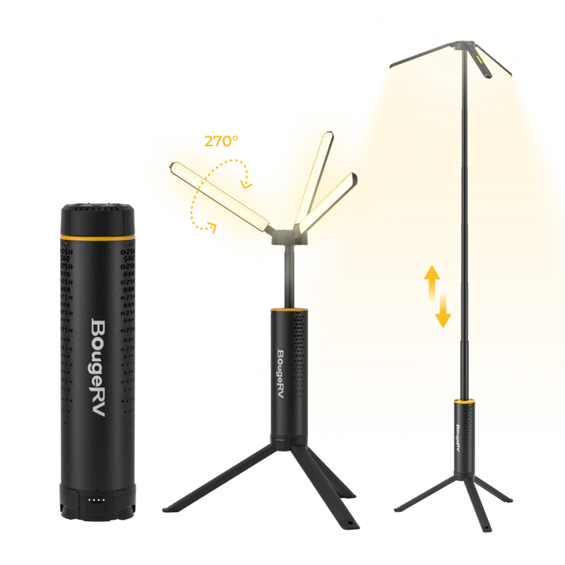 BougeRV Neue T1 tragbare teleskopische Campinglampe (Schwarz)