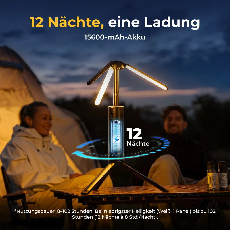 BougeRV Neue T1 tragbare teleskopische Campinglampe (Schwarz)