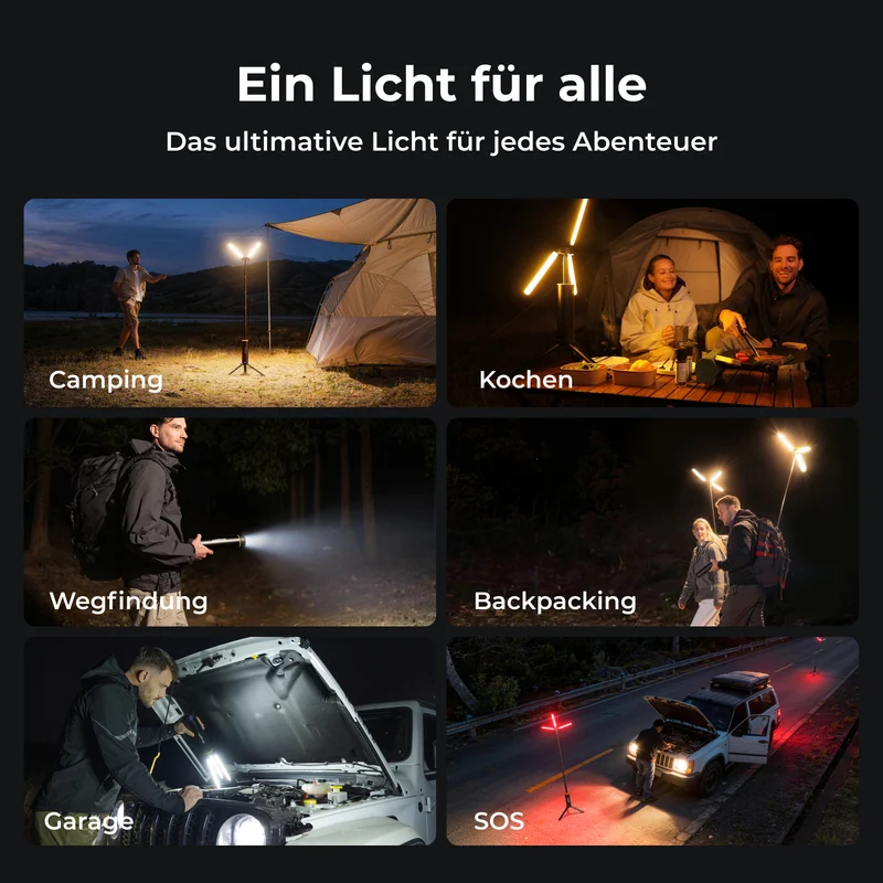 BougeRV Neue T1 tragbare teleskopische Campinglampe (Schwarz)