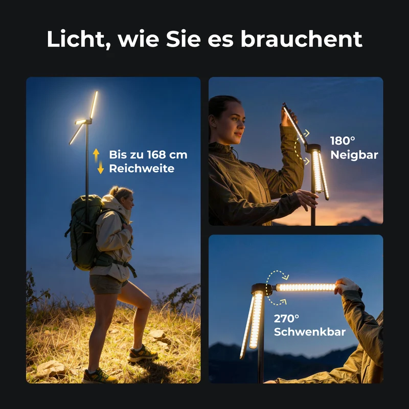 BougeRV Neue T1 tragbare teleskopische Campinglampe (Schwarz)