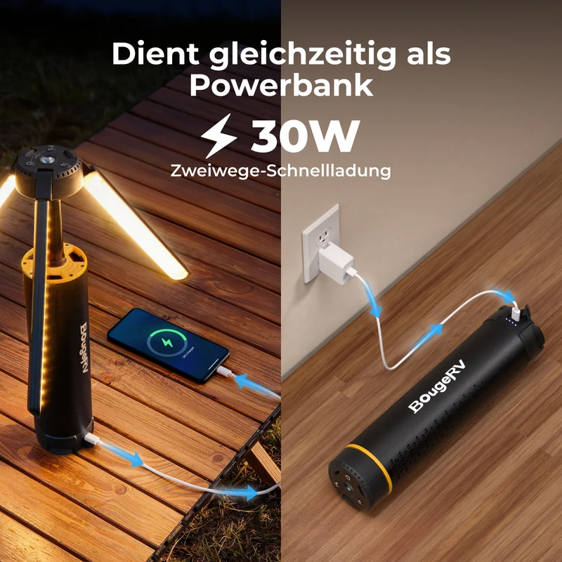 BougeRV Neue T1 tragbare teleskopische Campinglampe (Schwarz)