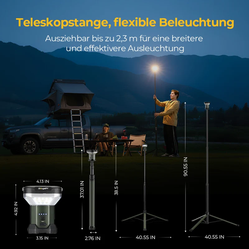 BougeRV CL03 Weitwinkel Camping Teleskopleuchte