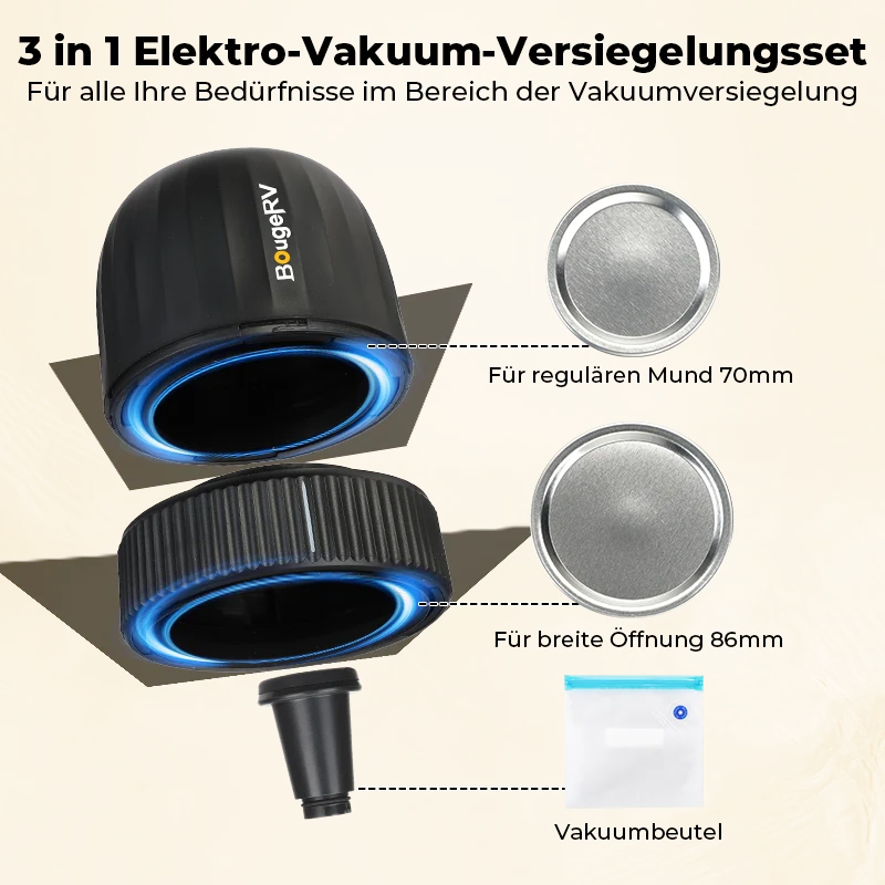 BougeRV Electric Mason Jar Vacuum Sealer Kit für Lebensmittel mit LED Anzeige