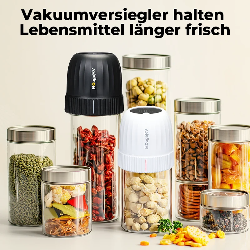 BougeRV Electric Mason Jar Vacuum Sealer Kit für Lebensmittel mit LED Anzeige