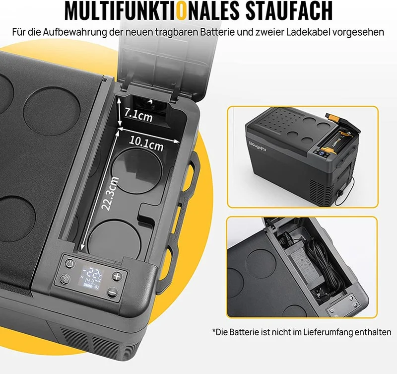 BougeRV CRPRO 29L 12V Tragbarer Auto Kühlschrank Schwarz mit 266 Wh Akku