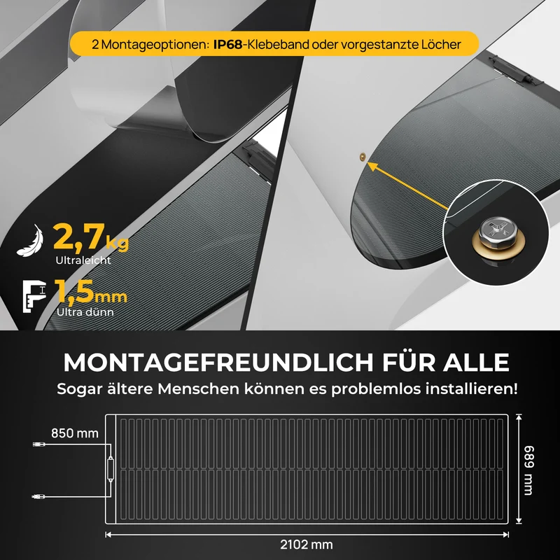 BougeRV Yuma 200W CIGS Solarpanel 360° Flexibles Solarmodule (Vorgebohrt)