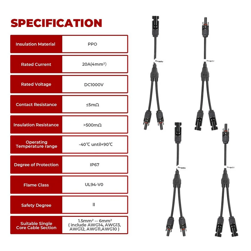 Solar-Steckverbinder 2 Paar Solarpanel Y Stecker（1 Bis 2）Solar Kabel