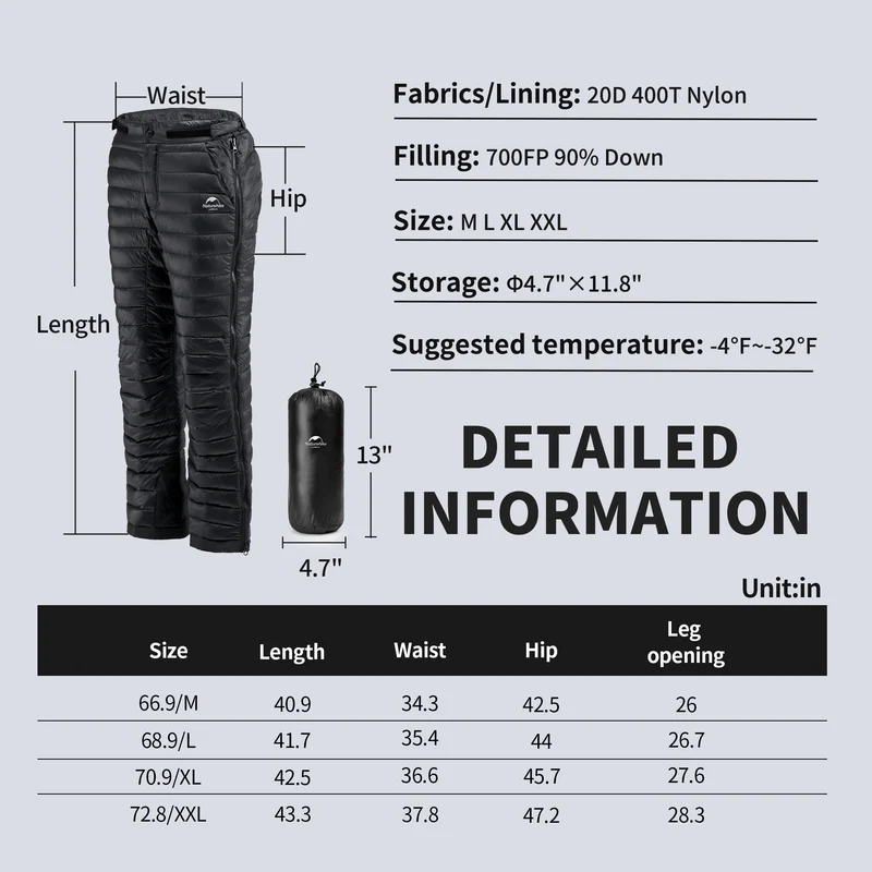 Yushang™ Dual Side Zip Duck Down Pants