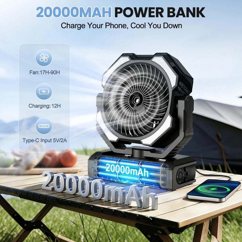 Ateroll Camping Ventilator mit Sprühnebel, 20000 mAh Akku und LED