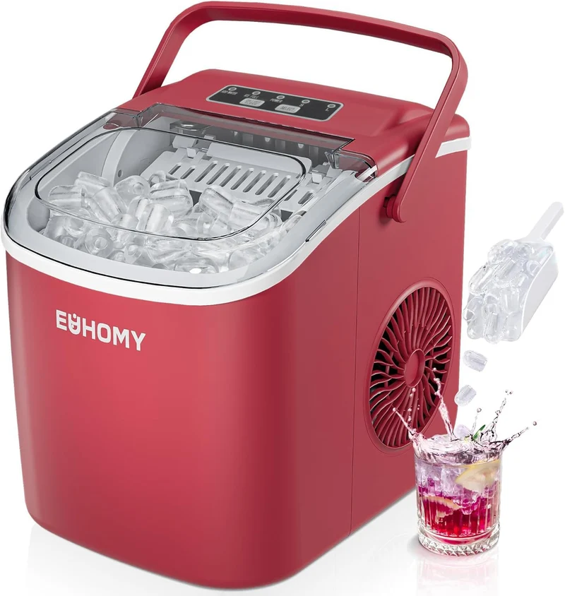 EUHOMY Eiswürfelmaschine Klein, 12 kg/Tag, Selbstreinigend, Rot