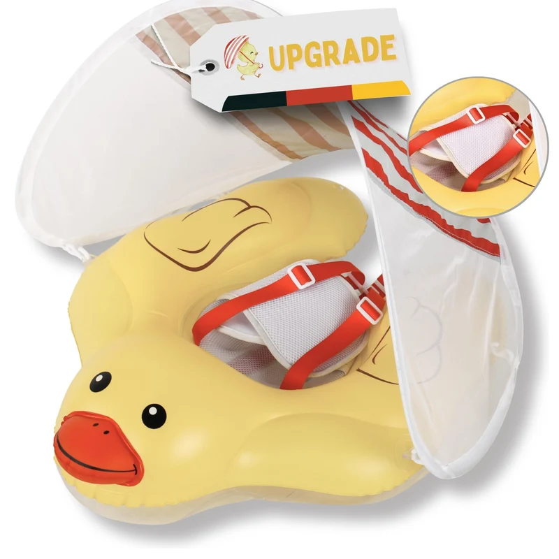 EDWEKIN Baby-Schwimmtrainer Ente mit abnehmbarem Sonnendach UPF 50+