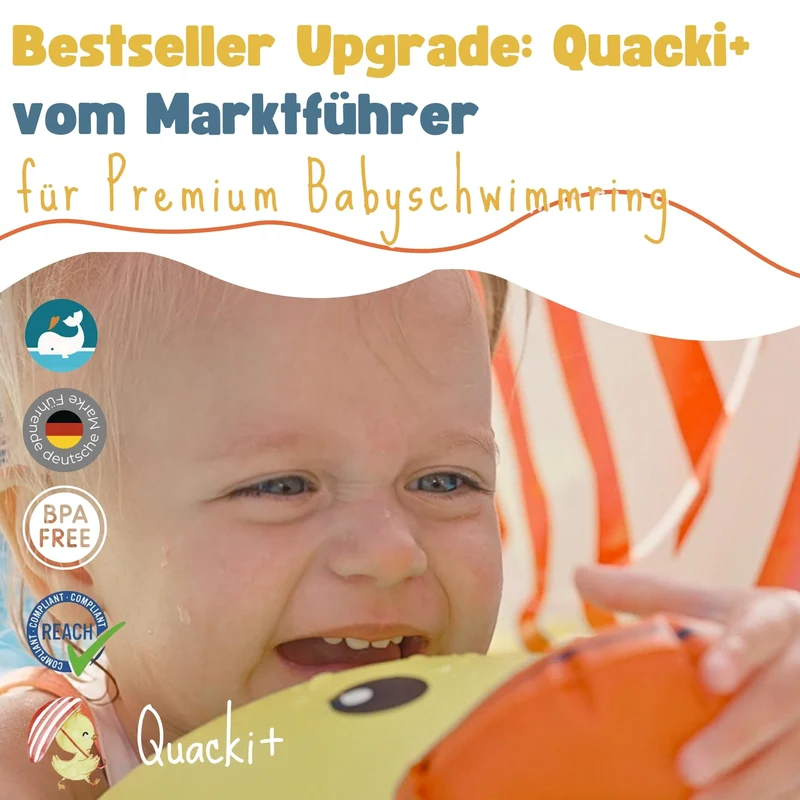 EDWEKIN Baby-Schwimmtrainer Ente mit abnehmbarem Sonnendach UPF 50+