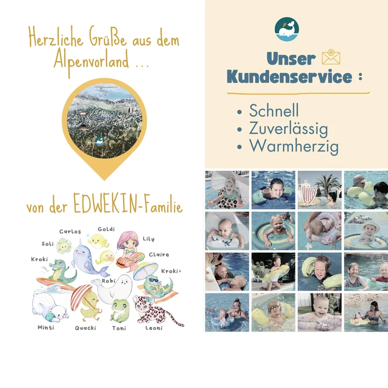 EDWEKIN Baby-Schwimmtrainer Ente mit abnehmbarem Sonnendach UPF 50+
