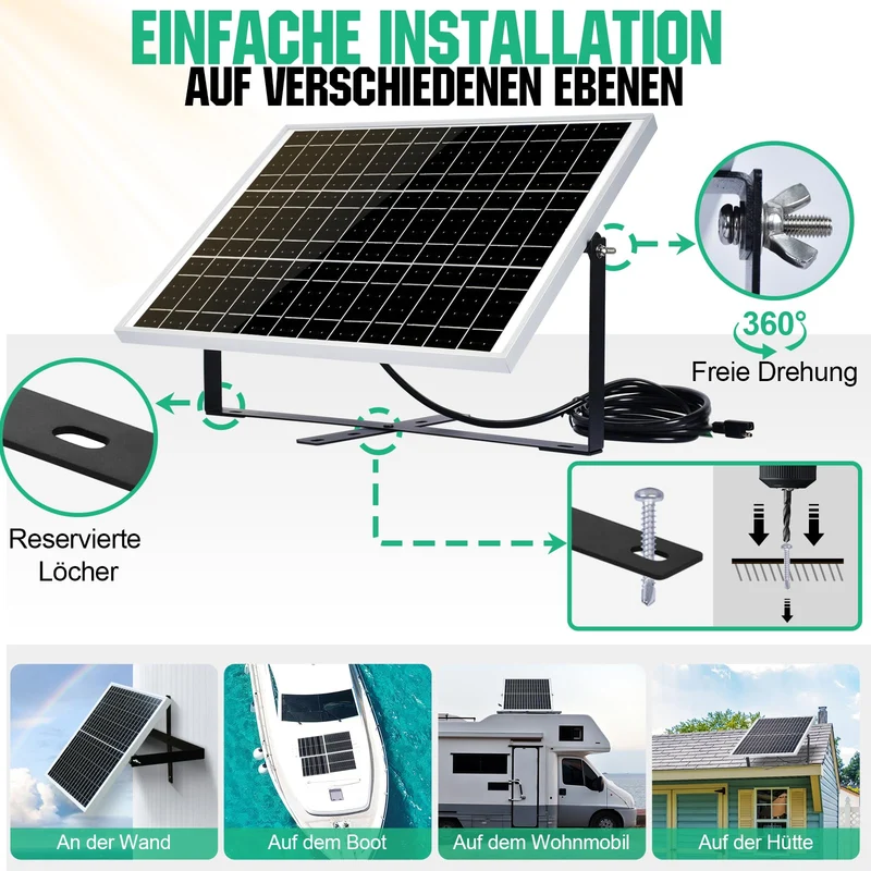 ECO-WORTHY Solarpanel Kit 25W 12V monokristallin mit 10A Laderegler