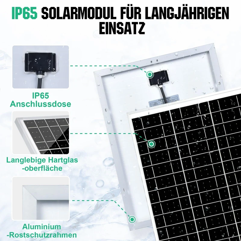 ECO-WORTHY Solarpanel Kit 25W 12V monokristallin mit 10A Laderegler