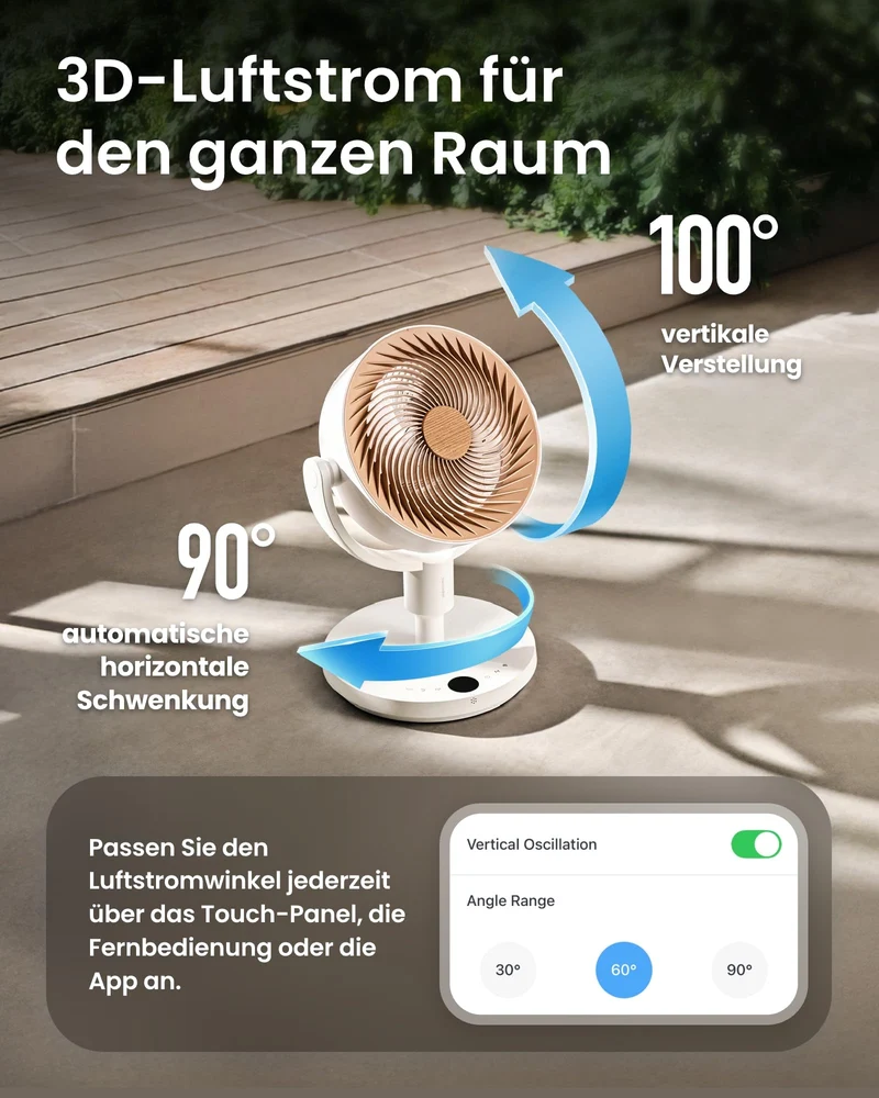 SwitchBot Standventilator mit Luftzirkulation, 22 dB, RGB-Beleuchtung