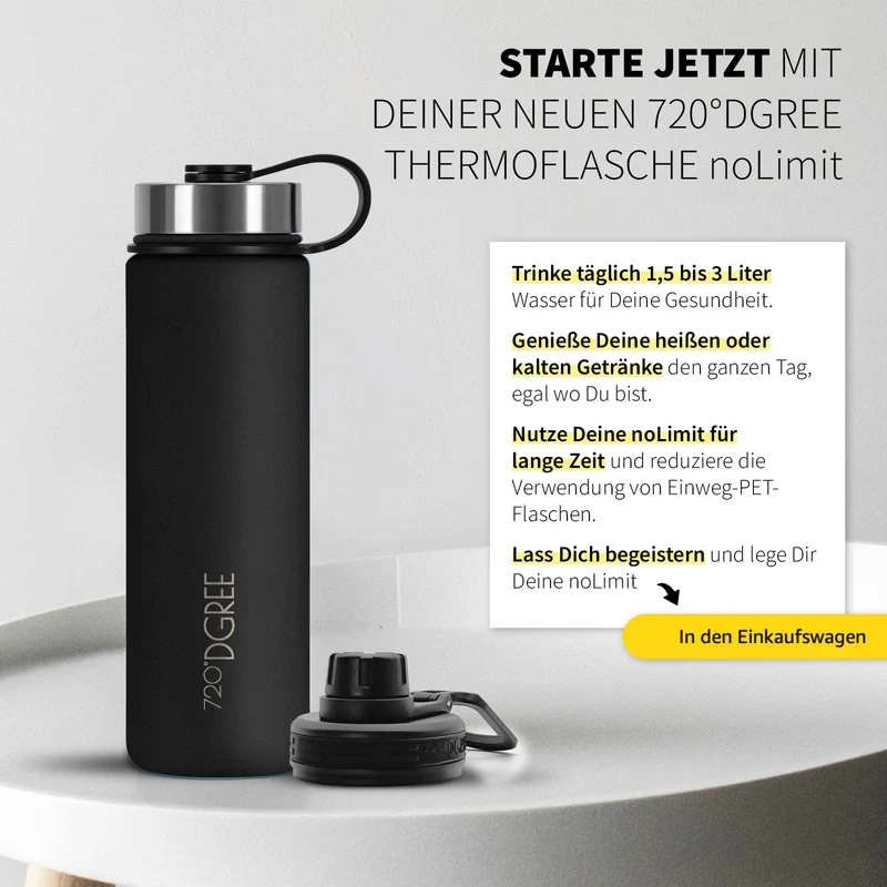 720°DGREE noLimit Trinkflasche Edelstahl 1,2 l – Thermosflasche