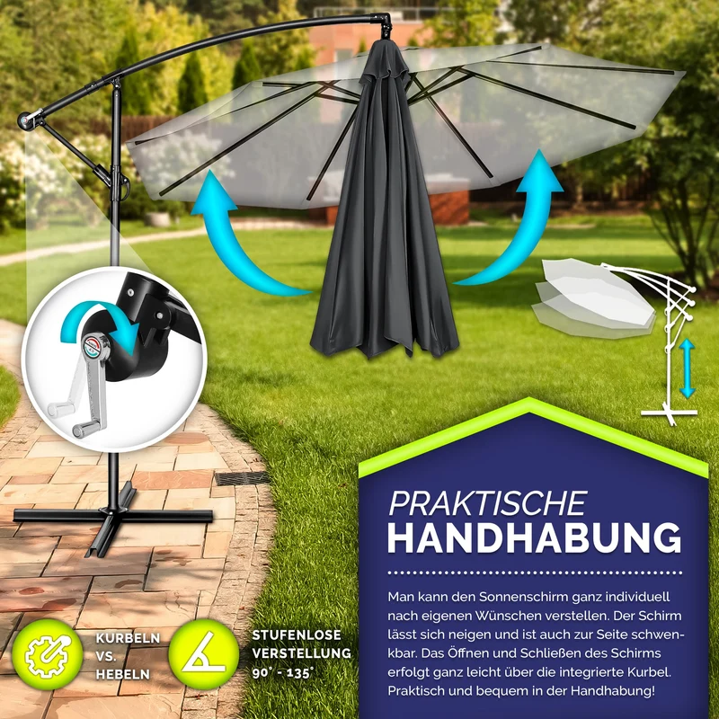 tillvex Ampelschirm Ø 300 cm Aluminium mit Kurbel, Anthrazit