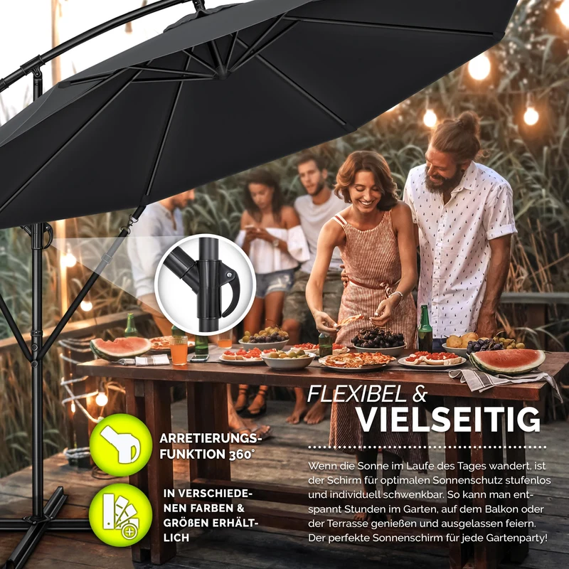tillvex Ampelschirm Ø 300 cm Aluminium mit Kurbel, Anthrazit