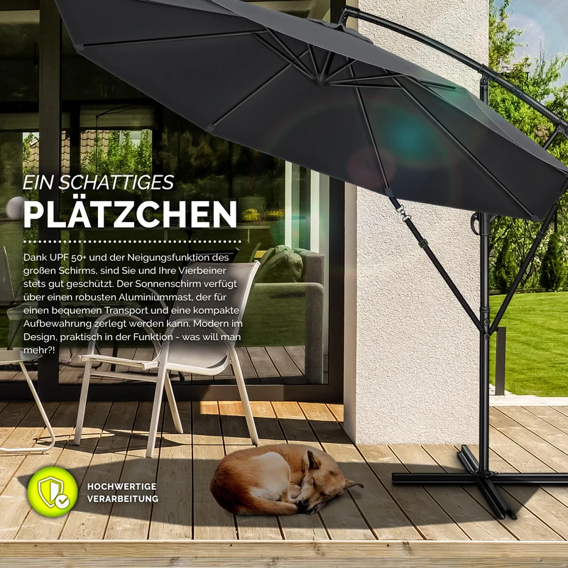tillvex Ampelschirm Ø 350 cm Aluminium mit Kurbel & Abdeckung
