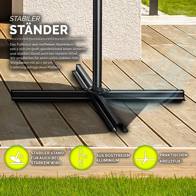 tillvex Ampelschirm Ø 350 cm Aluminium mit Kurbel & Abdeckung