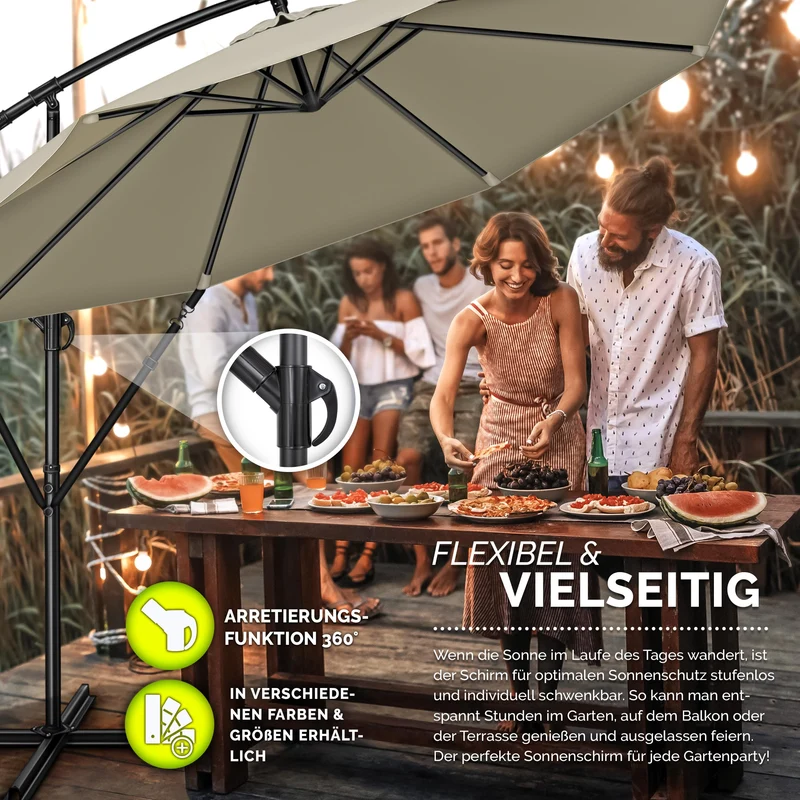 tillvex Ampelschirm Aluminium Ø 350 cm mit Kurbel, Abdeckung, braun