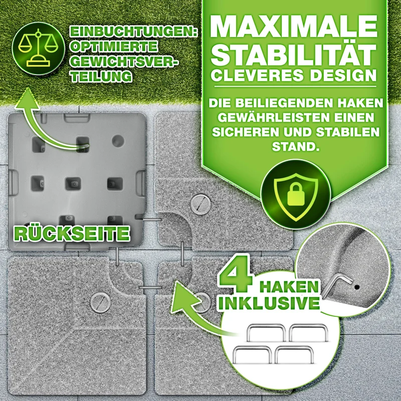 tillvex Sonnenschirmständer 90 L / 120 kg, 4-teilig, für Ampelschirm