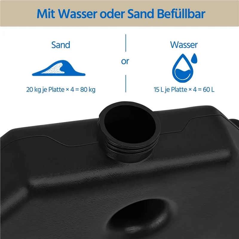 Yaheetech Sonnenschirmständer 4-teilig, befüllbar, bis 80 kg, schwarz
