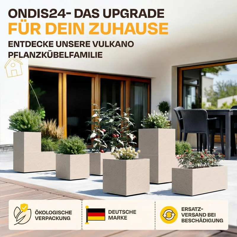 Ondis24 Pflanzkübel Vulkano 2er-Set, 50 L, Wasserspeicher, Leinen