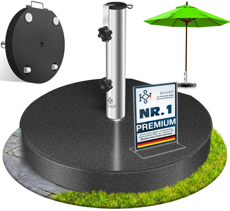 KESSER Granit Sonnenschirmständer 30 kg mit Edelstahlrohr, Anthrazit