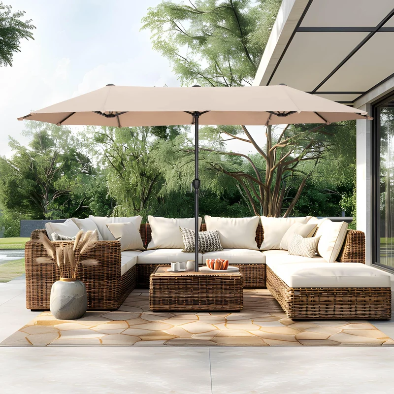 PHI VILLA Sonnenschirm rechteckig 200x380 cm mit Kurbel, beige