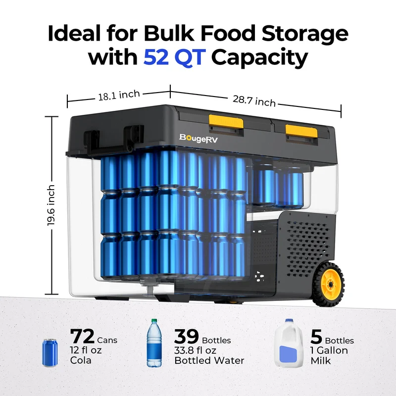 BougeRV New CRD2 V2.0 52QT Dual Zone 12V Portable Fridge with 240Wh Battery