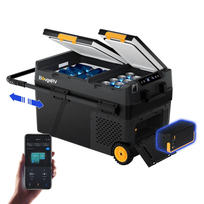 BougeRV New CRD2 V2.0 43QT Dual Zone 12V Portable Fridge with 240Wh Battery