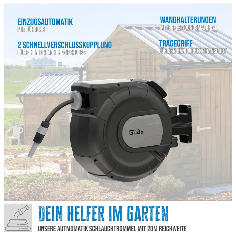 Güde Automatik Schlauchtrommel 20-2-2 mit 20 m Schlauch, Wandmontage