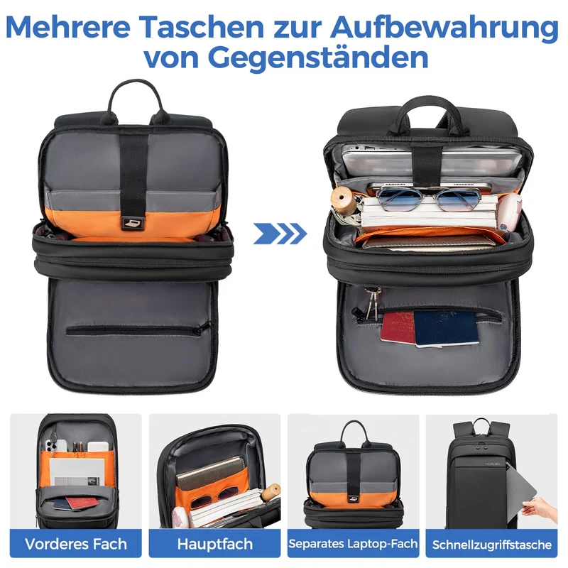 Fenree.geer Laptop Rucksack 15,6 Zoll mit USB, erweiterbar, schwarz