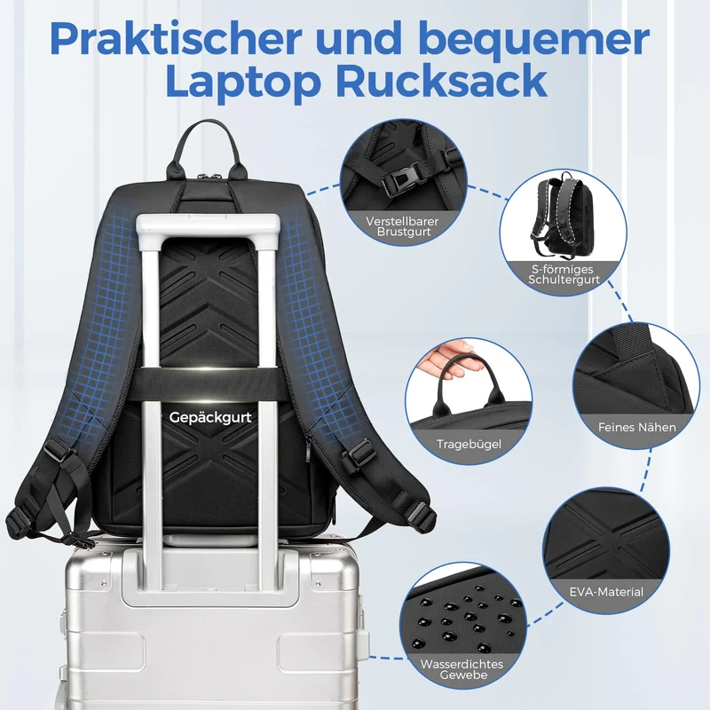 Fenree.geer Laptop Rucksack 15,6 Zoll mit USB, erweiterbar, schwarz