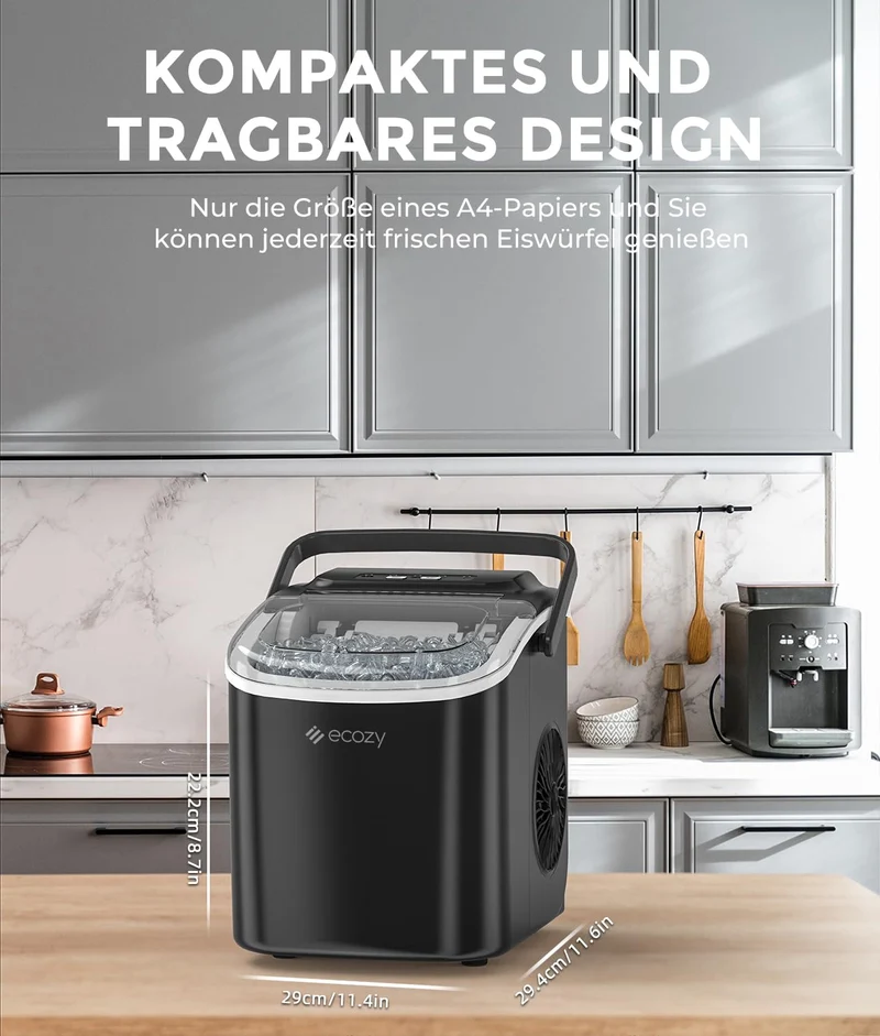 ecozy Eiswürfelmaschine Klein, selbstreinigend, 2 Eiswürfelgrössen