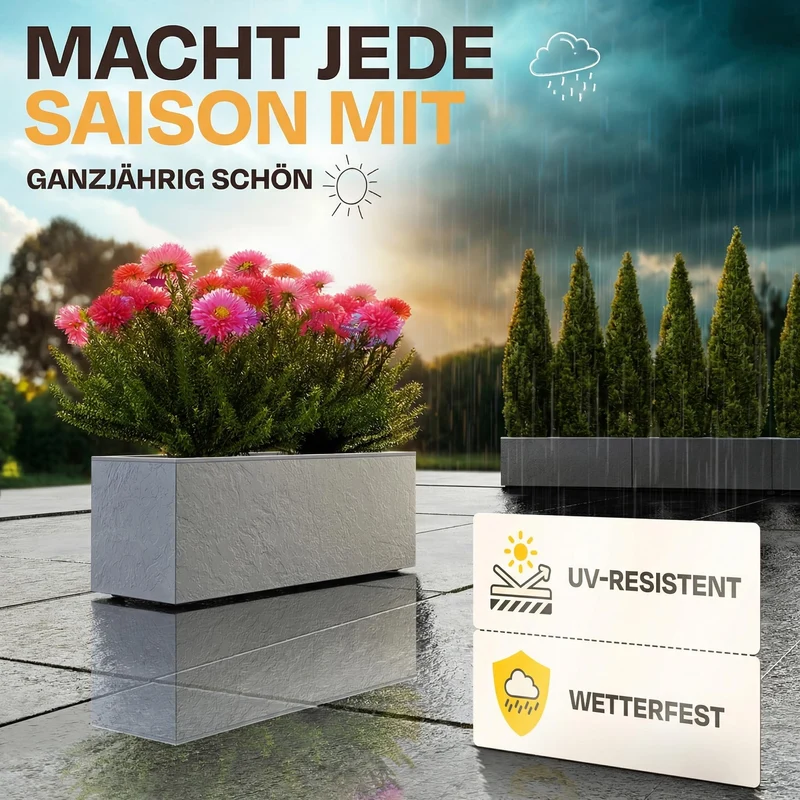 Ondis24 Vulkano Pflanzkübel 50 L mit Wasserspeicher, 2er-Set, Hellgrau