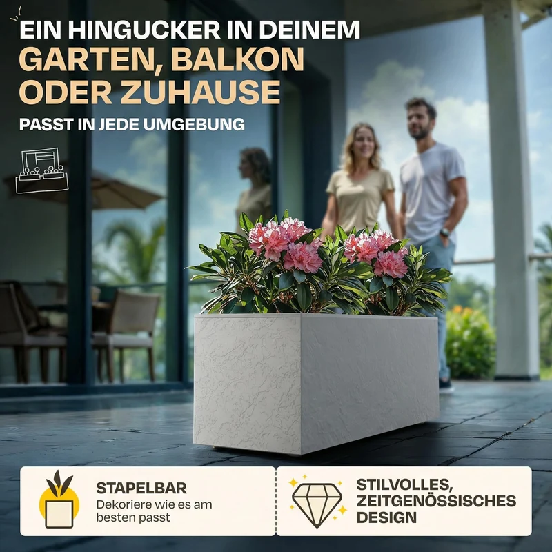 Ondis24 Vulkano Pflanzkübel 50 L mit Wasserspeicher, 2er-Set, Hellgrau