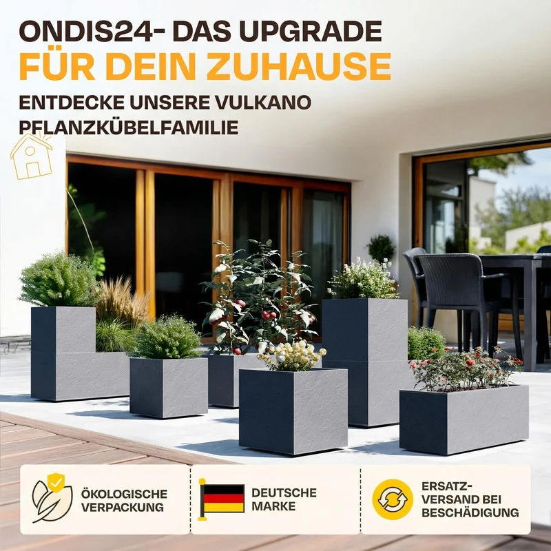 Ondis24 Vulkano Pflanzkübel 50 L mit Wasserspeicher, 2er-Set, Hellgrau