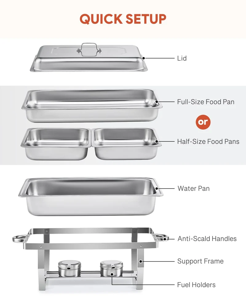Wilprep Chafing Dish 2er-Set Edelstahl Speisenwärmer je 9 L GN 1/2