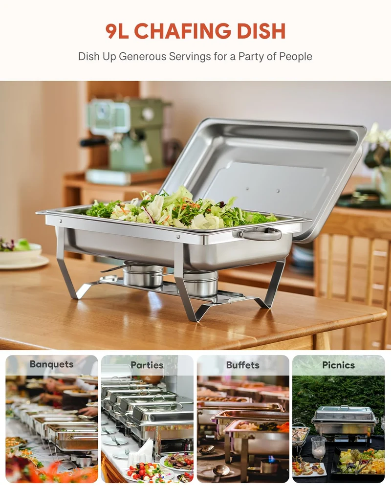 Wilprep Chafing Dish 2er-Set Edelstahl Speisenwärmer je 9 L GN 1/2